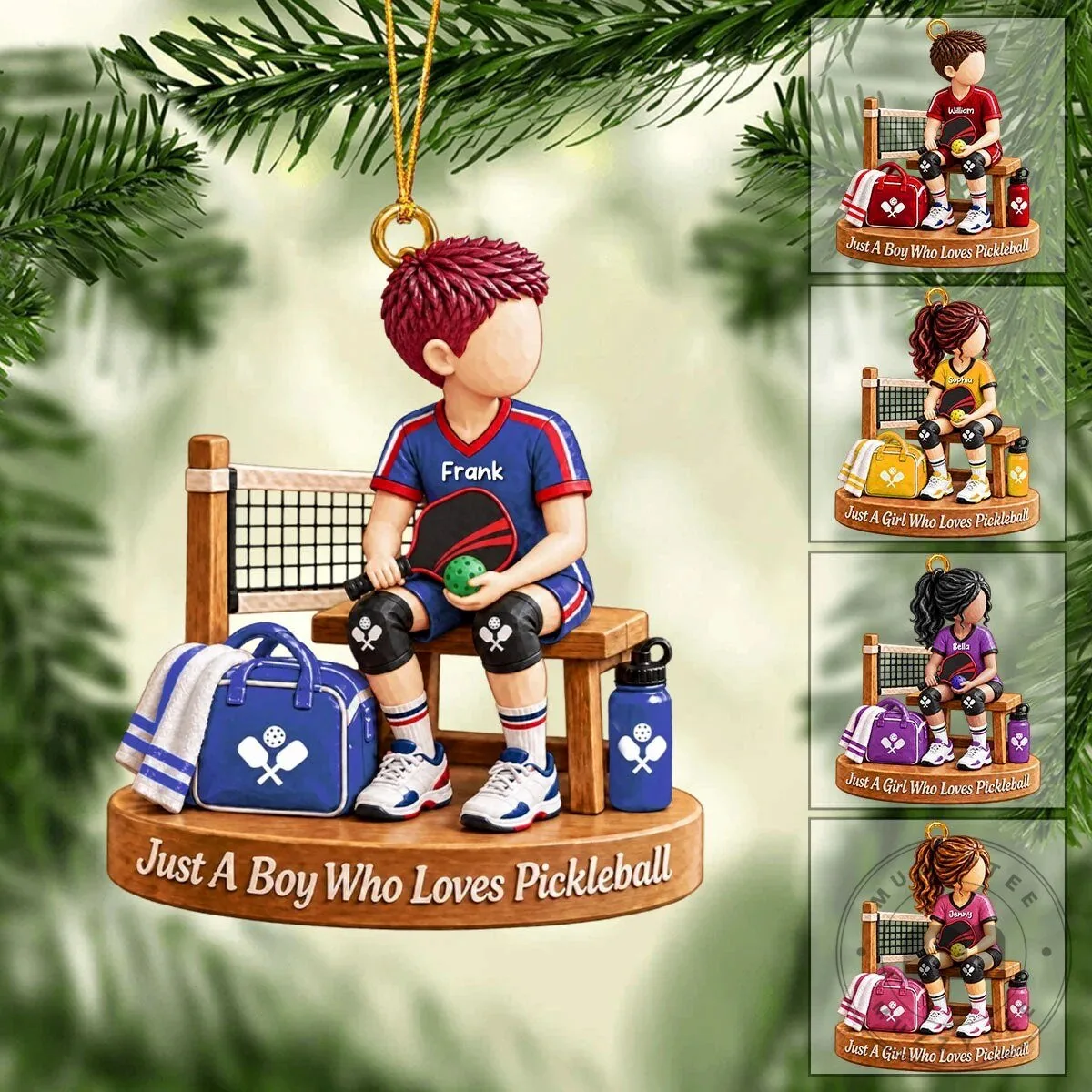 Personalized Pickleball Player Boy Girl Christmas Tree Ornament Gift