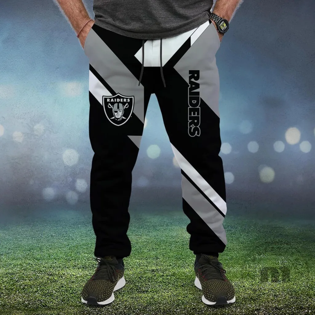 Las Vegas Raiders Black and White Geometric Pattern Jogger Pants