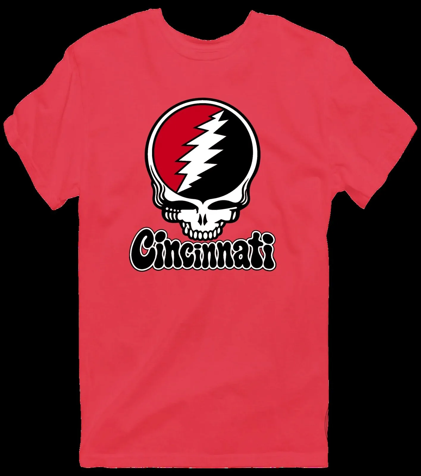Grateful Dead Cincinnati Steal Your Face Skull Red Baseball T-Shirt