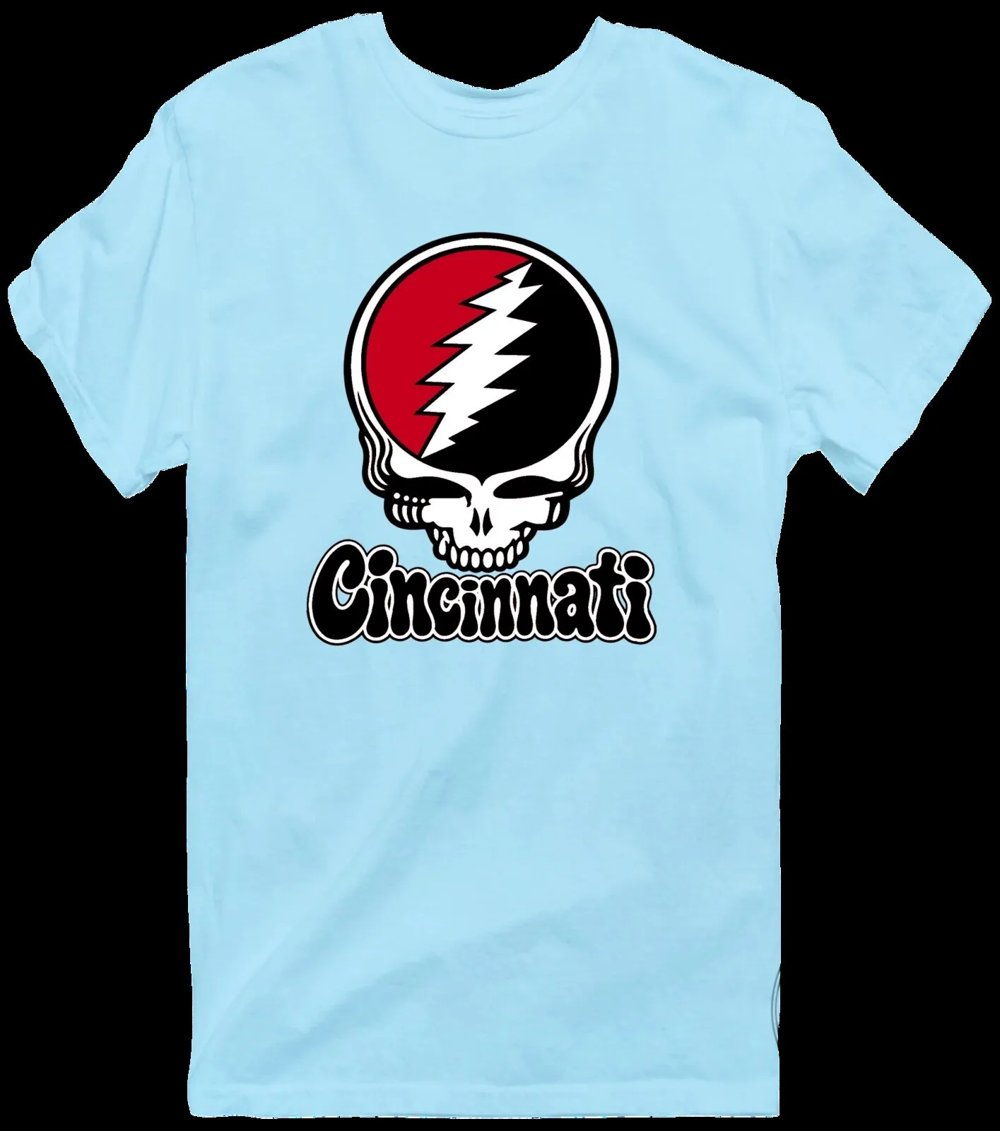 Grateful Dead Cincinnati Steal Your Face Skull Red Baseball T-Shirt 26 Grateful Dead Cincinnati Steal Your Face Skull Red Baseball T-Shirt