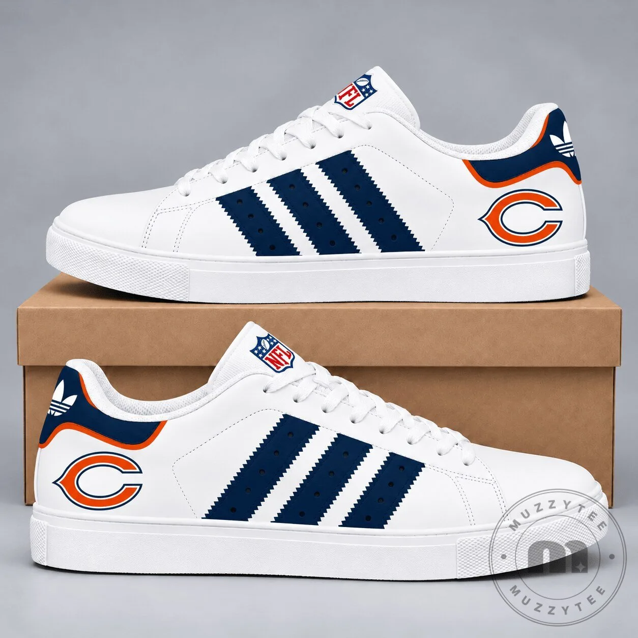 Chicago Bears NFL Football Team Logo White Sneakers