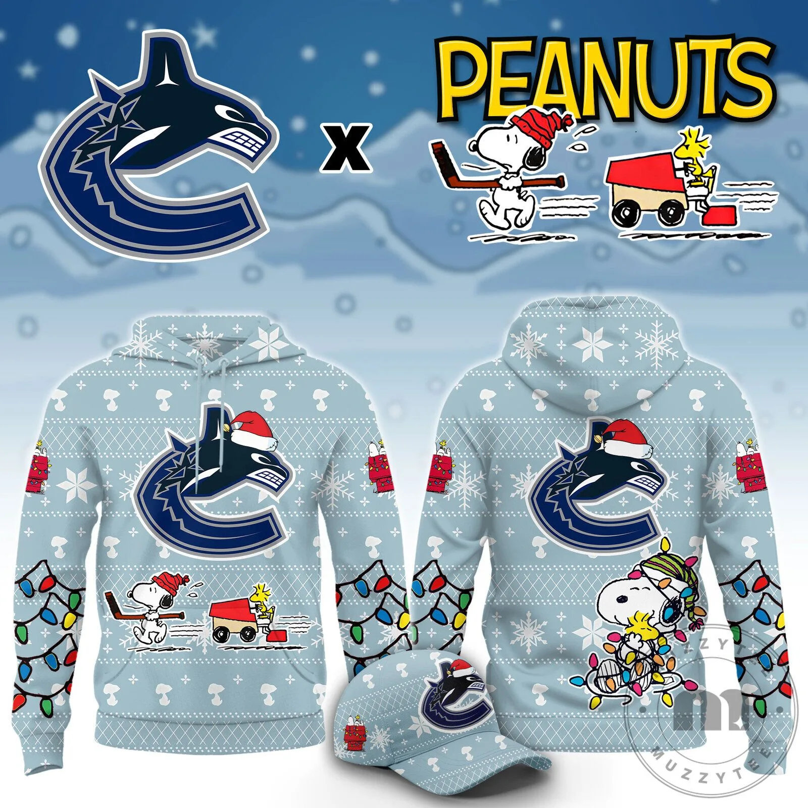 Vancouver Canucks Peanuts Snoopy Christmas Holiday Pattern Hoodie