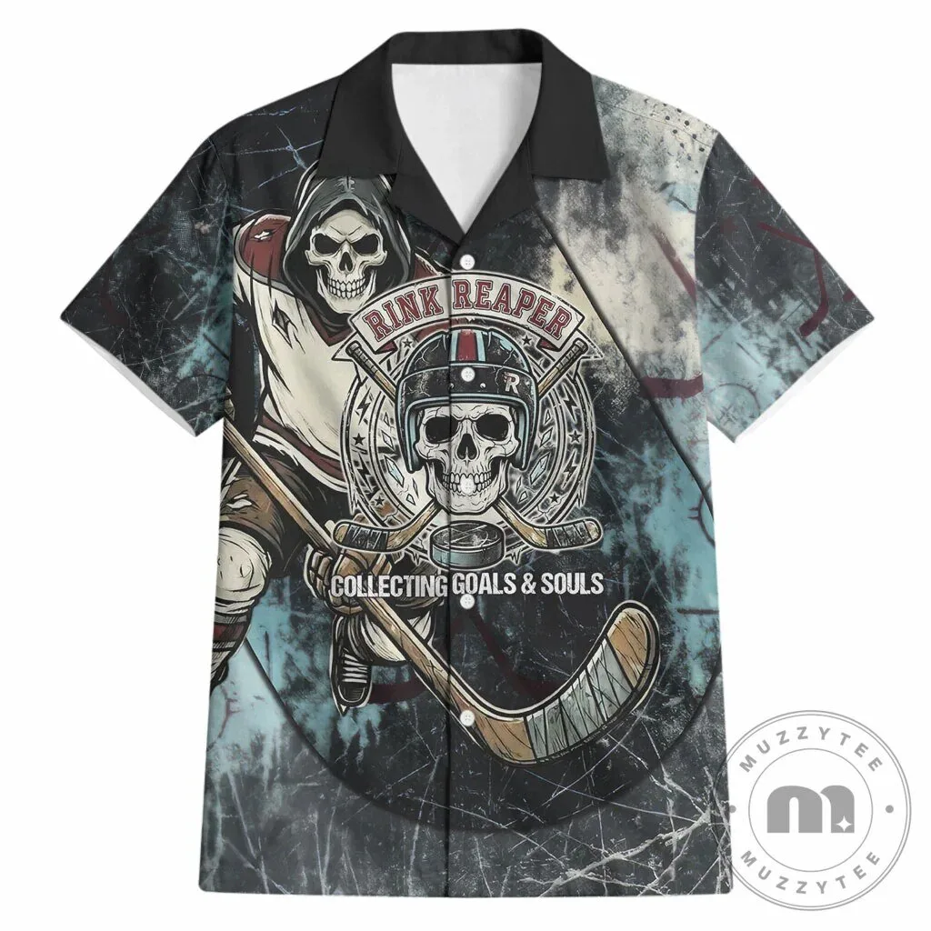 Ice Hockey Rink Reaper Grim Reaper Skeleton Collecting Goals and Souls Hawaiian Shirt