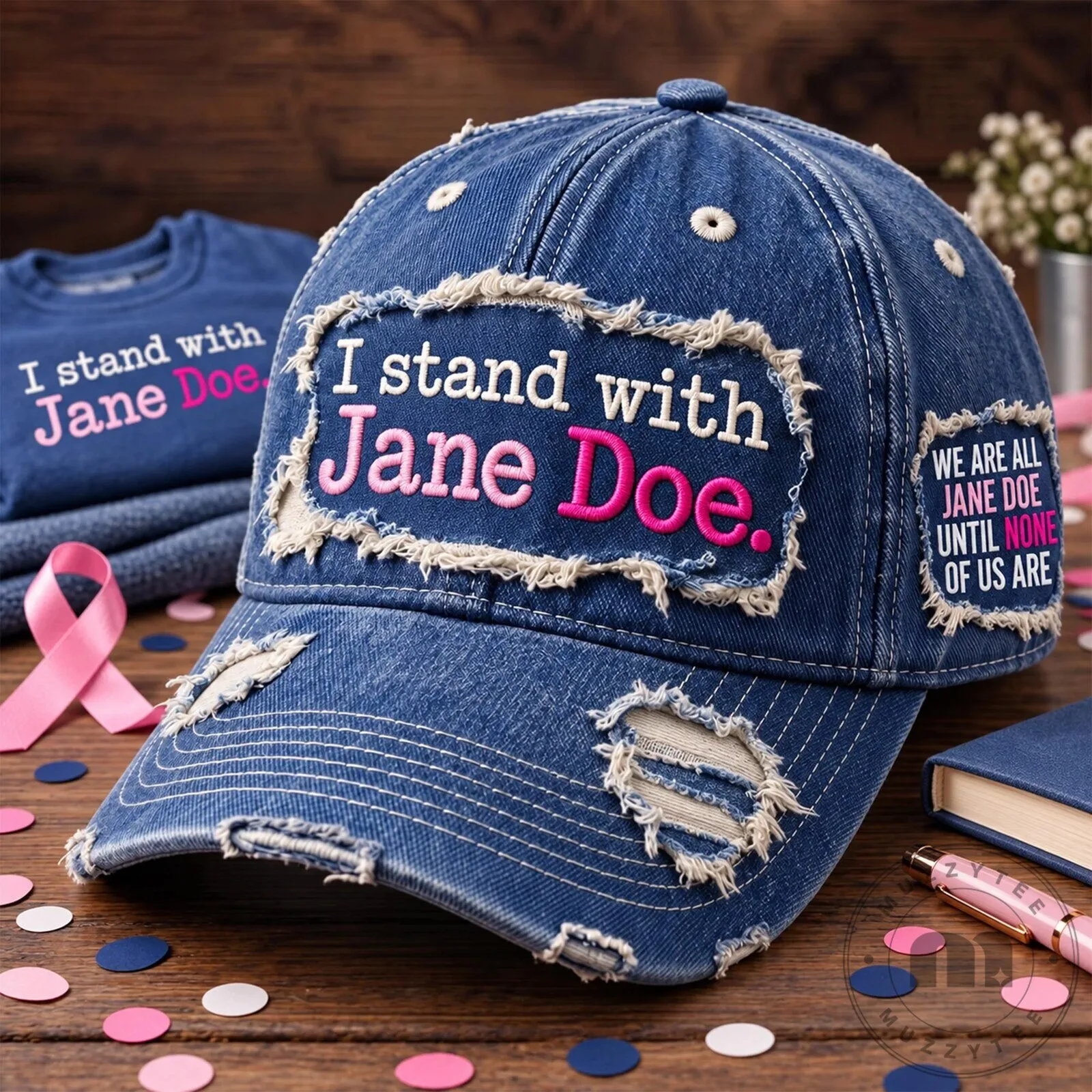 I Stand With Jane Doe Embroidered Distressed Denim Cap Hat