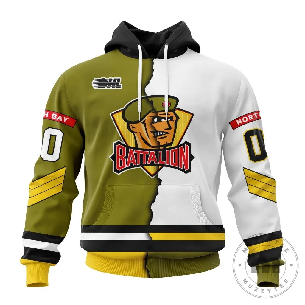 North Bay Battalion Personalized Mix Hockey Style Design Hoodie