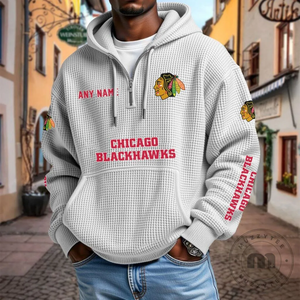 Chicago Blackhawks Personalized Waffle Knit Quarter Zip Hoodie 15 Chicago Blackhawks Personalized Waffle Knit Quarter Zip Hoodie