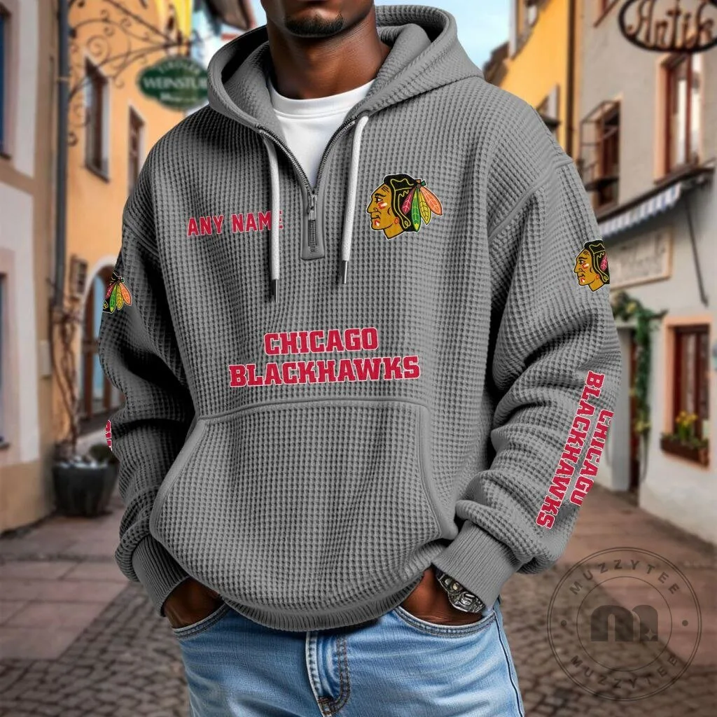 Chicago Blackhawks Personalized Waffle Knit Quarter Zip Hoodie 16 Chicago Blackhawks Personalized Waffle Knit Quarter Zip Hoodie