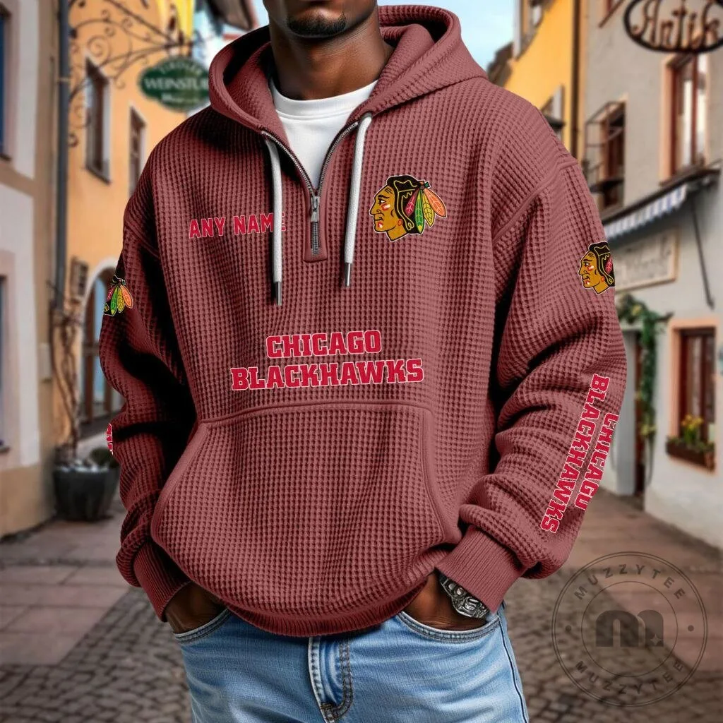 Chicago Blackhawks Personalized Waffle Knit Quarter Zip Hoodie 17 Chicago Blackhawks Personalized Waffle Knit Quarter Zip Hoodie