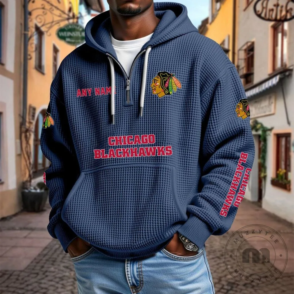 Chicago Blackhawks Personalized Waffle Knit Quarter Zip Hoodie 18 Chicago Blackhawks Personalized Waffle Knit Quarter Zip Hoodie