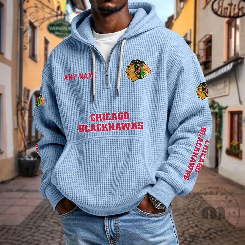 Chicago Blackhawks Personalized Waffle Knit Quarter Zip Hoodie 19 Chicago Blackhawks Personalized Waffle Knit Quarter Zip Hoodie