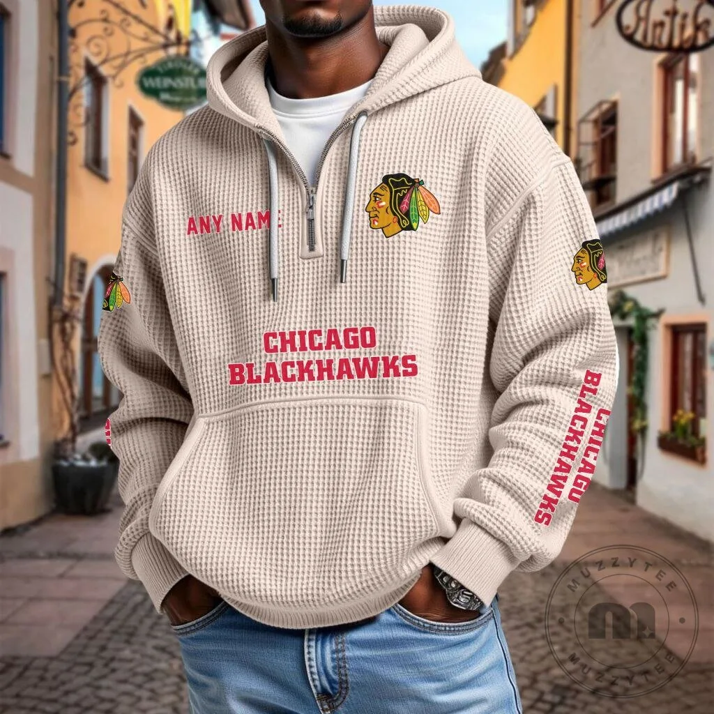 Chicago Blackhawks Personalized Waffle Knit Quarter Zip Hoodie 20 Chicago Blackhawks Personalized Waffle Knit Quarter Zip Hoodie