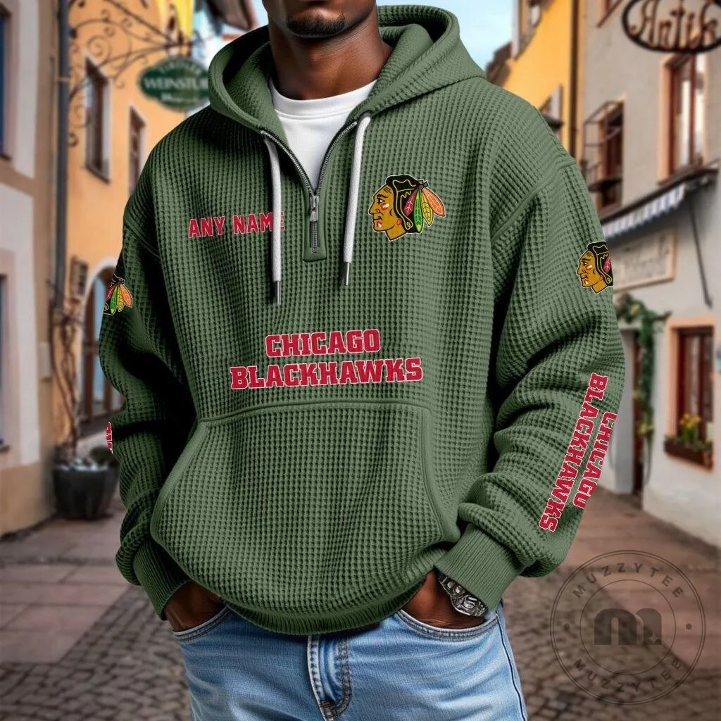 Chicago Blackhawks Personalized Waffle Knit Quarter Zip Hoodie 21 Chicago Blackhawks Personalized Waffle Knit Quarter Zip Hoodie
