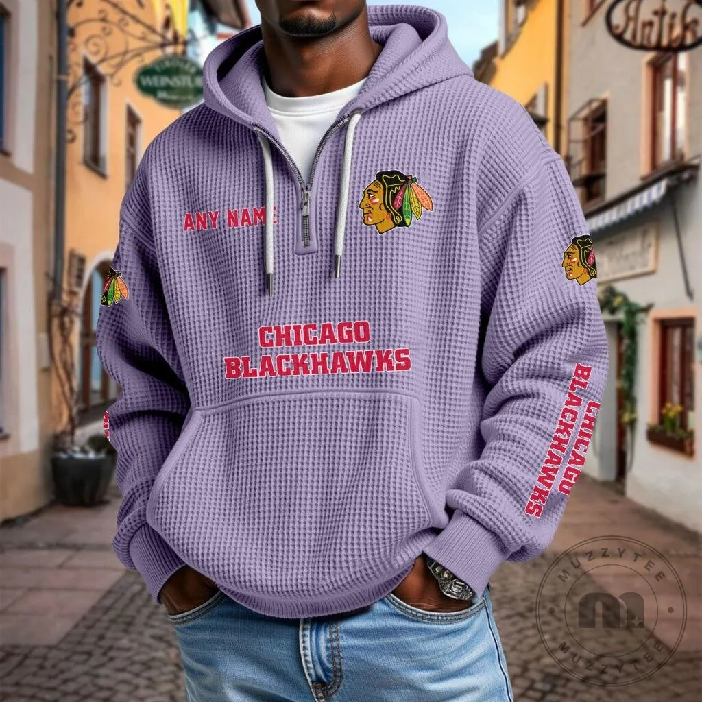 Chicago Blackhawks Personalized Waffle Knit Quarter Zip Hoodie 23 Chicago Blackhawks Personalized Waffle Knit Quarter Zip Hoodie