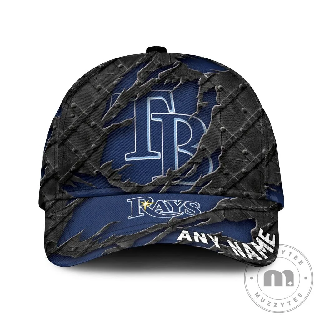 Tampa Bay Rays Personalized Name Black Metal Design Baseball Cap