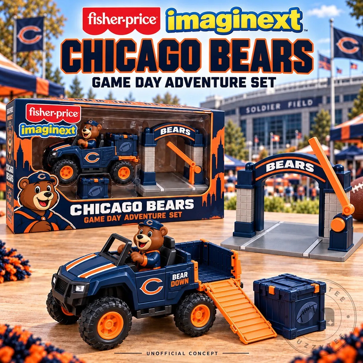 Chicago Bears Imaginext Game Day Adventure Set Toy Car and Bear Figure