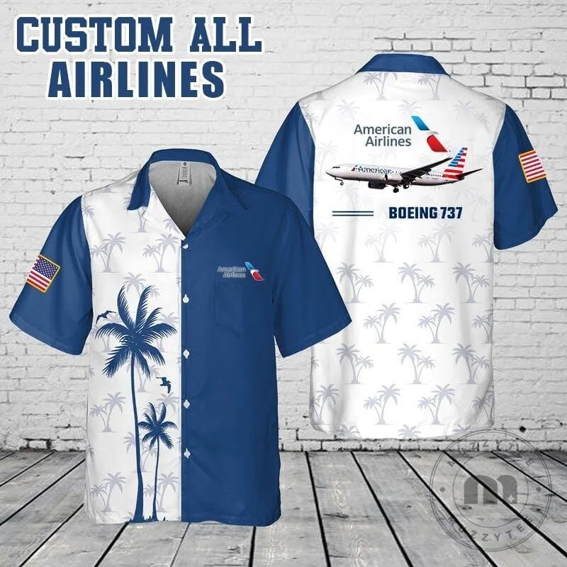 American Airlines Boeing 737 Palm Trees Hawaiian Shirt