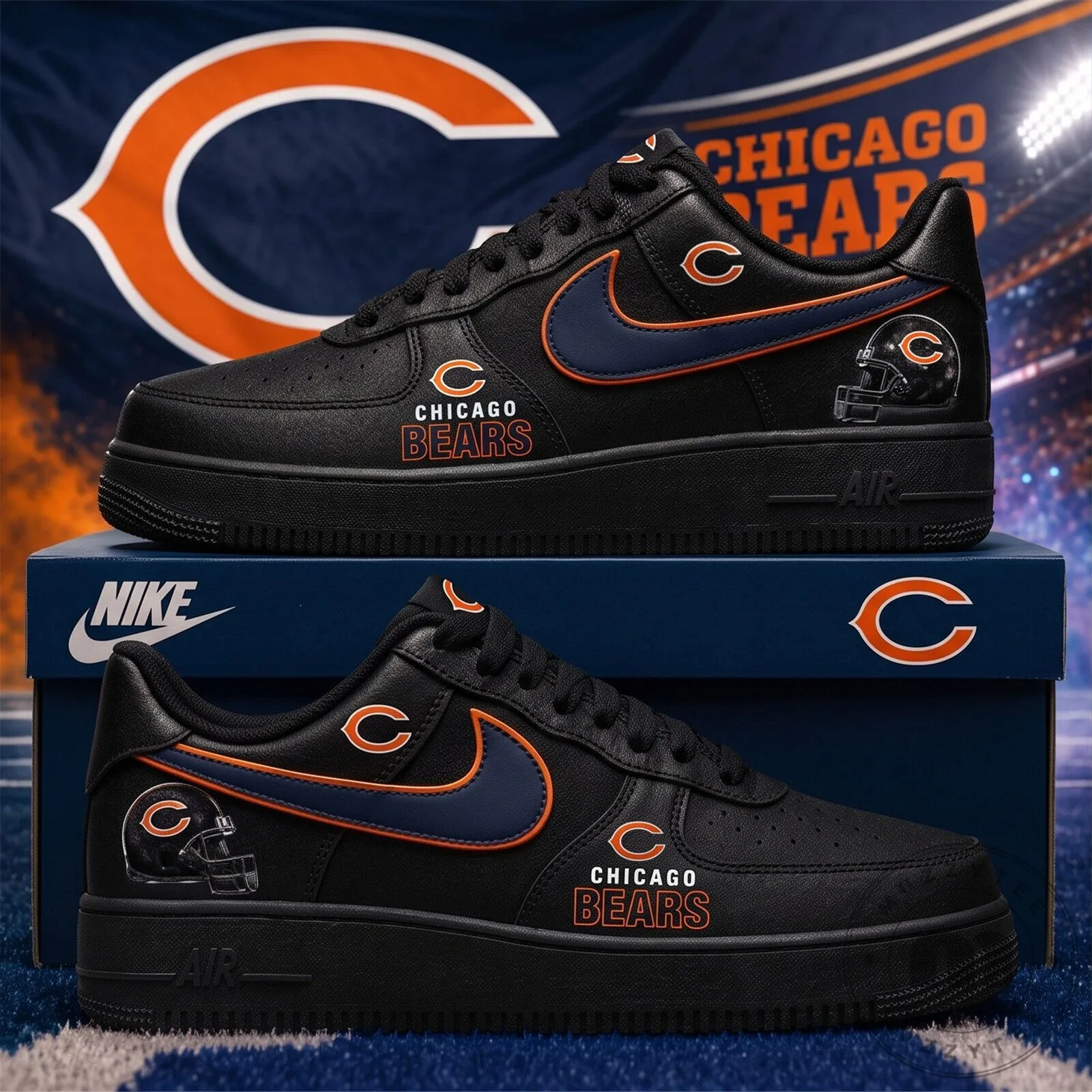 Chicago Bears NFL Team Logo Black Custom Sneakers Shoes