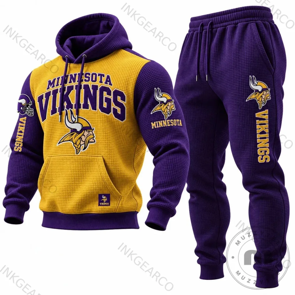 Minnesota Vikings Football Team Logo Waffle Knit Hoodie Minnesota Vikings Football Team Logo Waffle Knit Hoodie