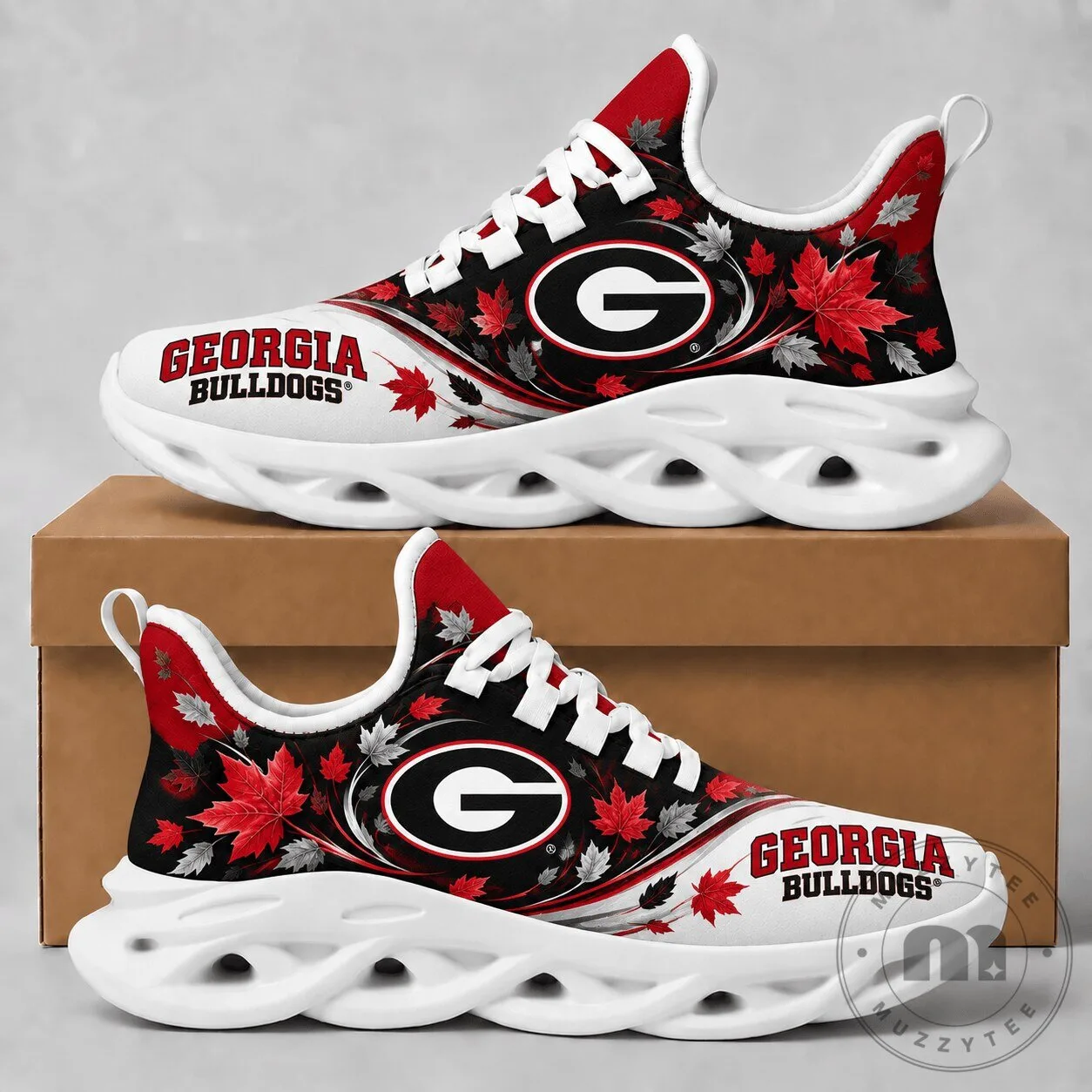 Georgia Bulldogs Fall Maple Leaves Chunky Sneakers Shoes