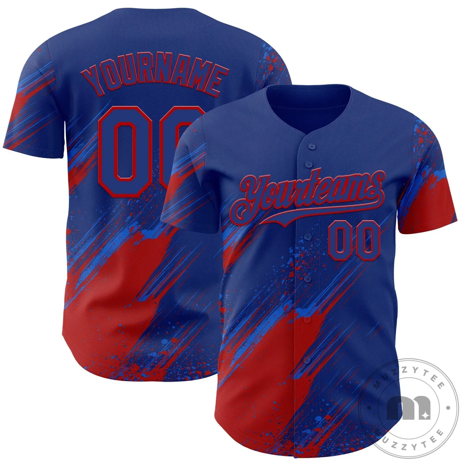Custom Royal Blue Red Diagonal Scratch Brush Stroke Paint Splatter Baseball Jersey 2 Custom Royal Blue Red Diagonal Scratch Brush Stroke Paint Splatter Baseball Jersey