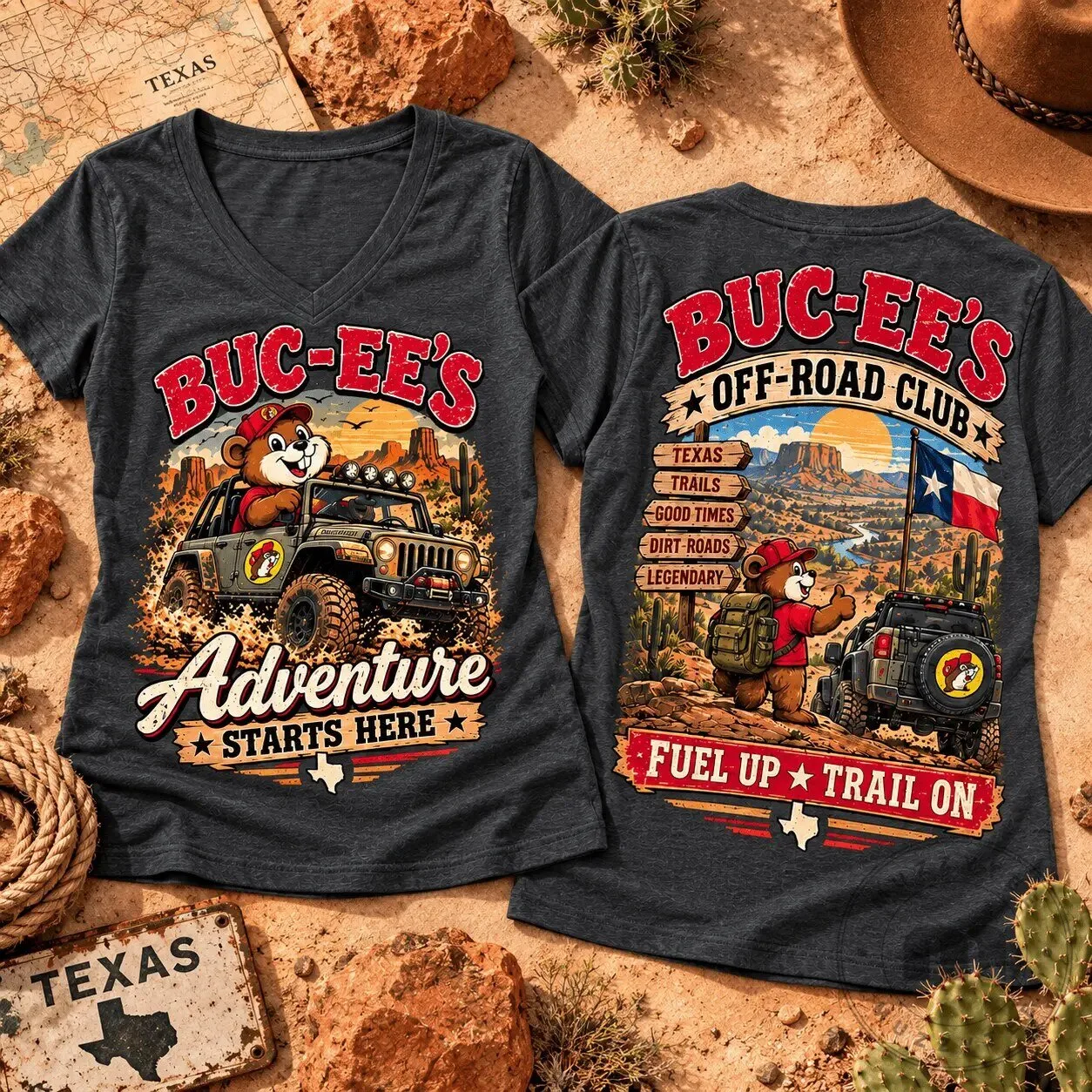 Buc-ee's Texas Off-Road Adventure V-Neck T-Shirt 7 Buc-ee
