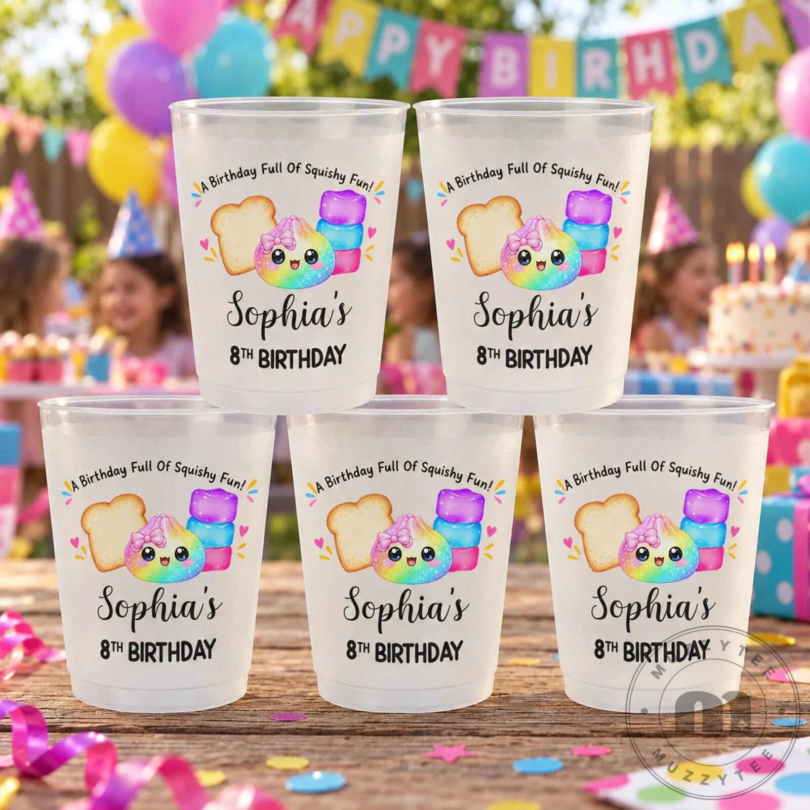 Personalized Squishy Birthday Party Cups for Kids, Custom Name and Age Party Favors