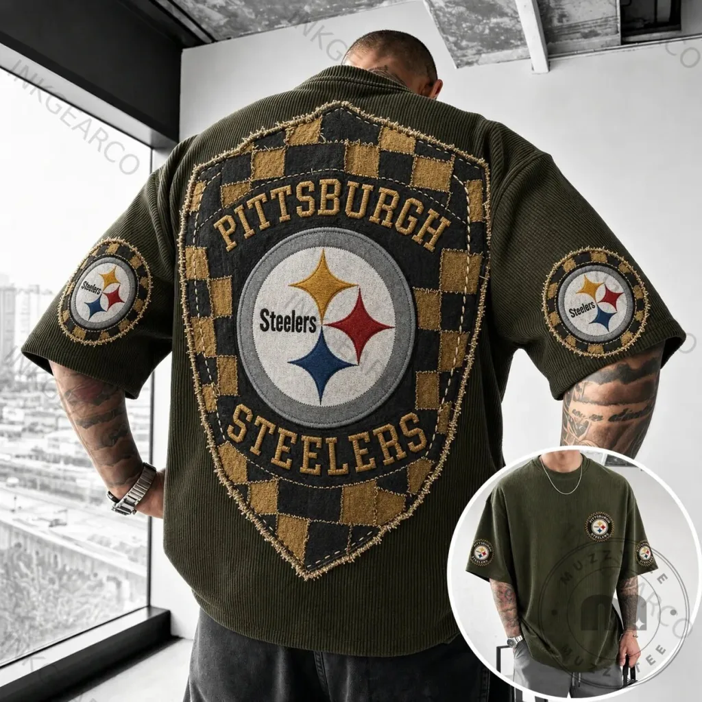 Pittsburgh Steelers Embroidered Corduroy Short Sleeve Casual T-Shirt Pittsburgh Steelers Embroidered Corduroy Short Sleeve Casual T-Shirt