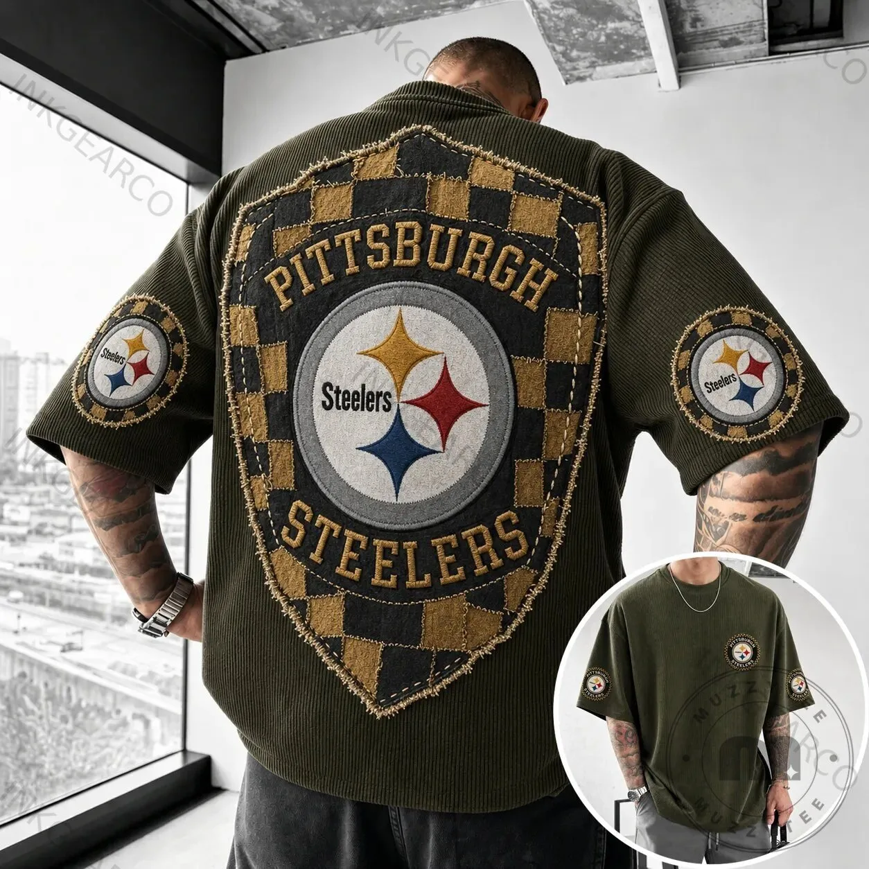 Pittsburgh Steelers Embroidered Corduroy Short Sleeve Casual T-Shirt 5 Pittsburgh Steelers Embroidered Corduroy Short Sleeve Casual T-Shirt