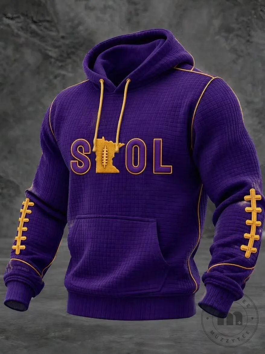 Minnesota Vikings Football Fan Purple and Gold Quilted Hoodie with Pockets