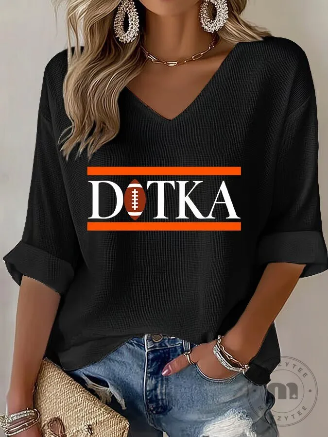 Mike Ditka Chicago Football Coach V-Neck Waffle Knit Long Sleeve Top