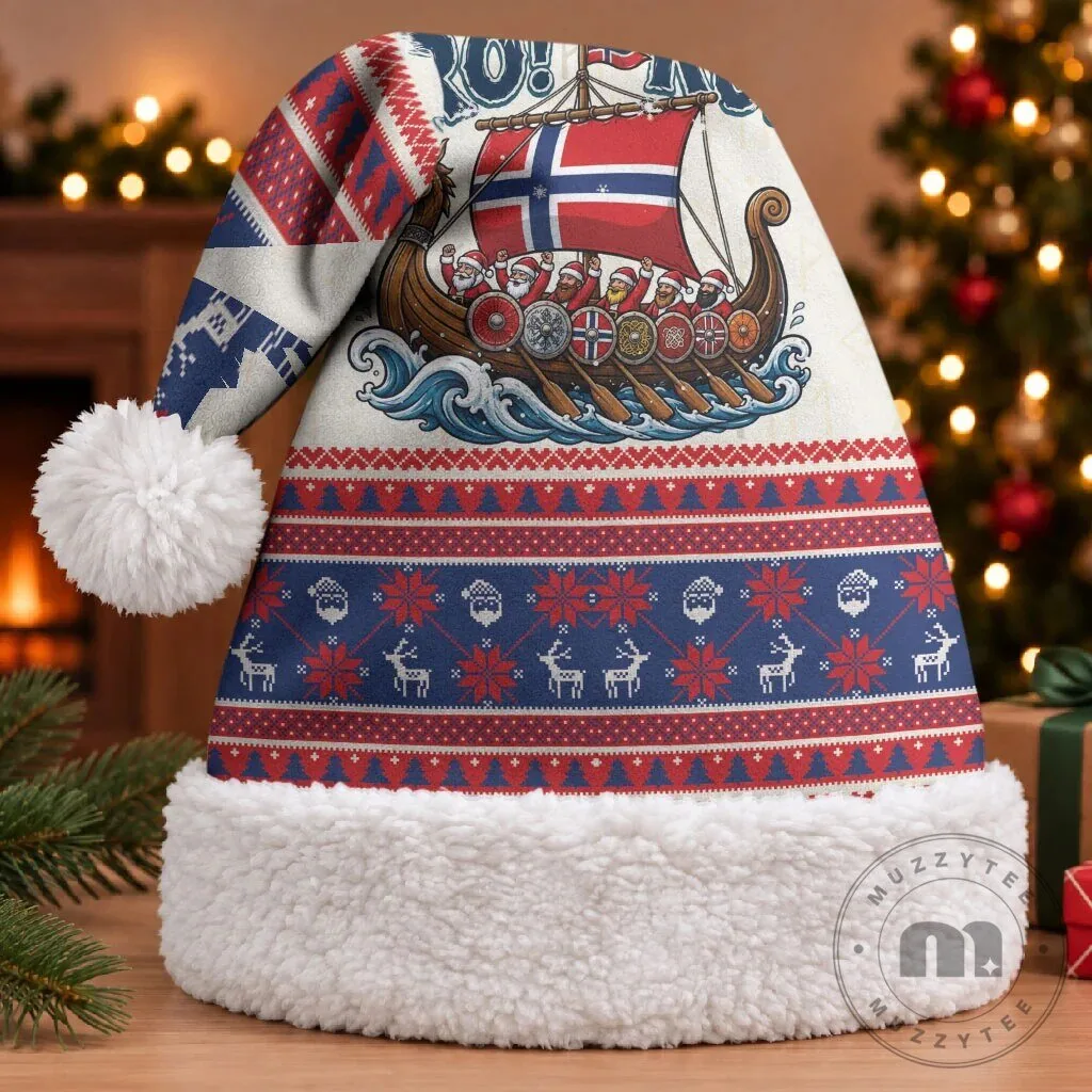 Norway Christmas Viking Santa Claus Holiday Nordic Pattern Santa Hat