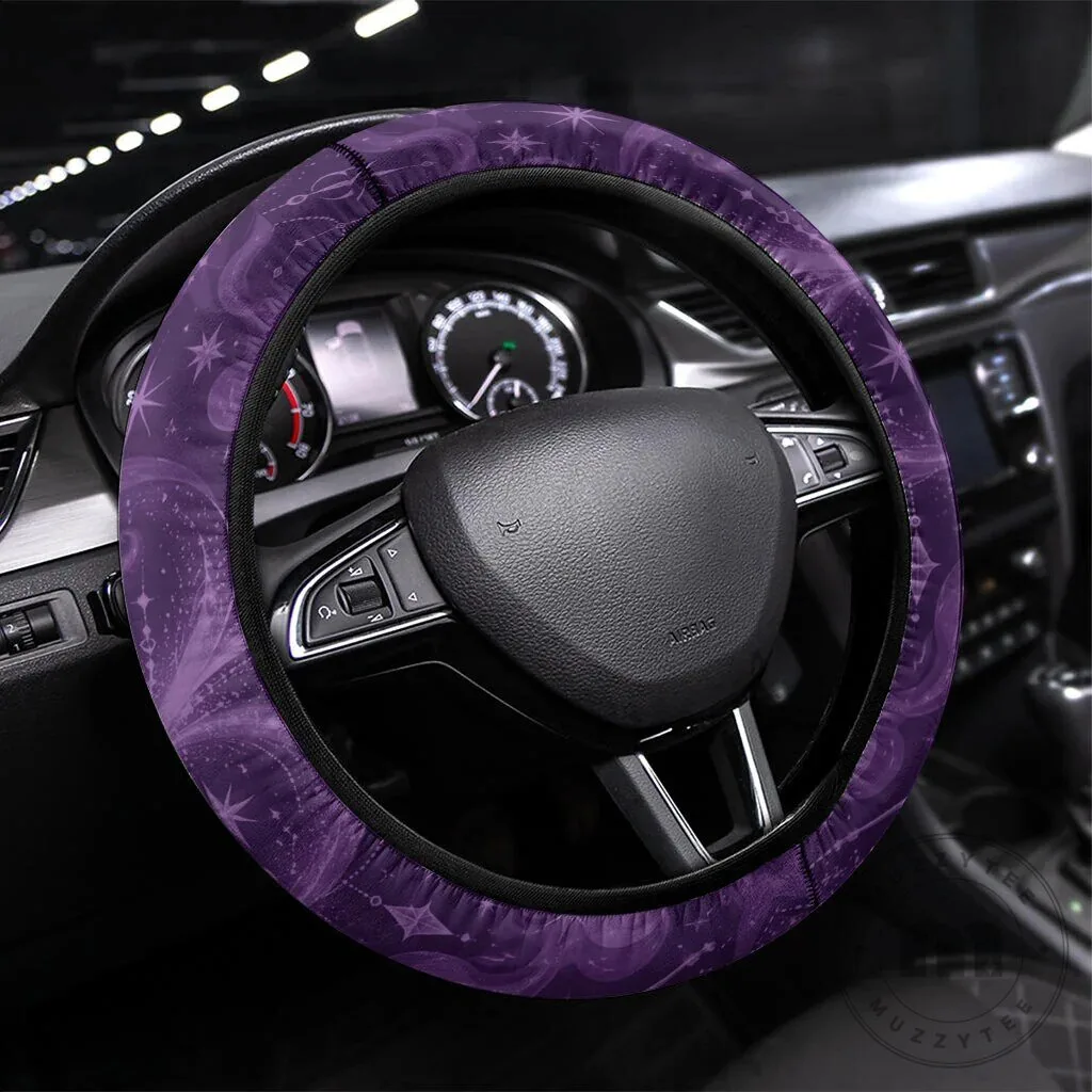 Mystical Purple Moon and Stars Pattern Car Steering Wheel Cover for Women 1 Mystical Purple Moon and Stars Pattern Car Steering Wheel Cover for Women
