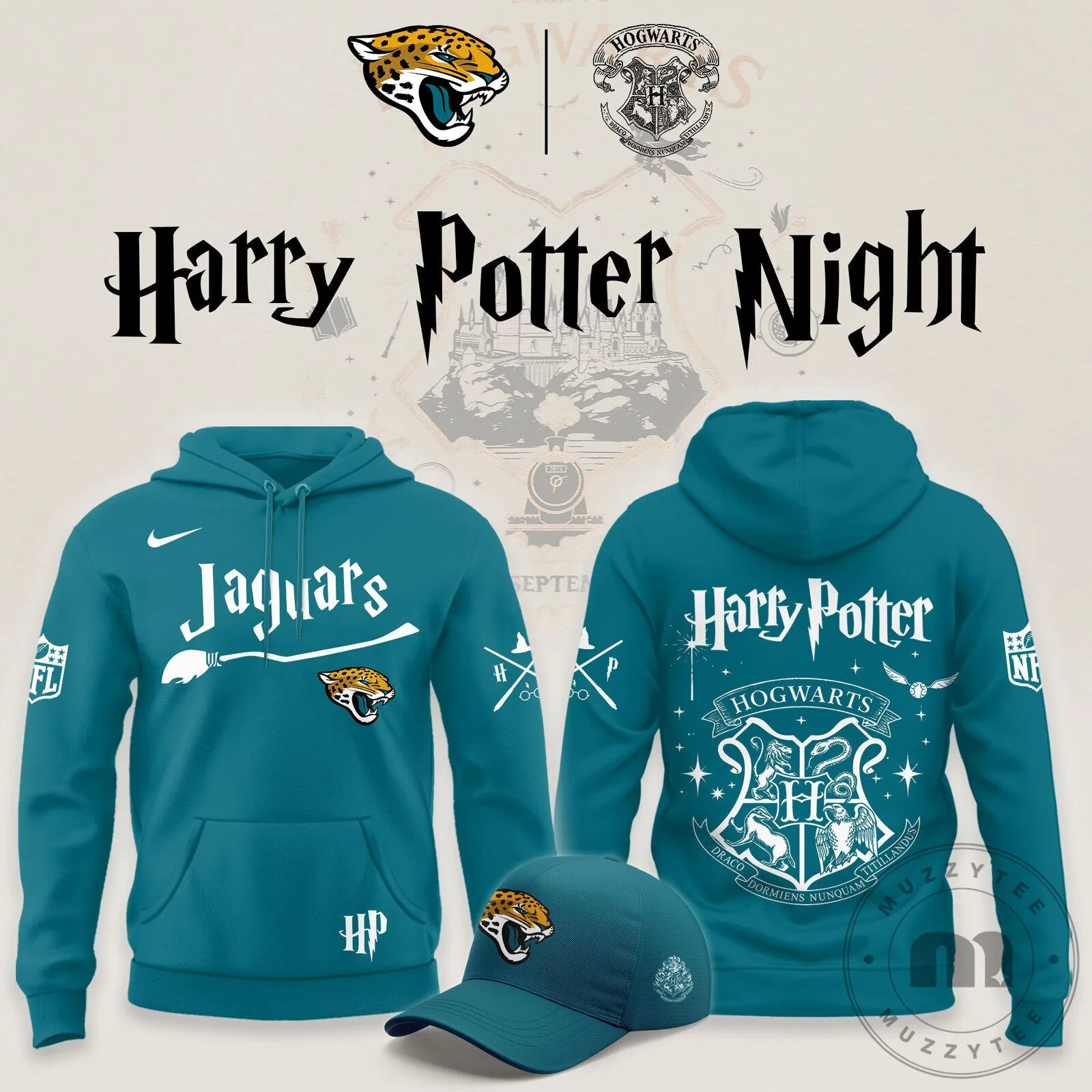 Jacksonville Jaguars Harry Potter Night Teal Hoodie