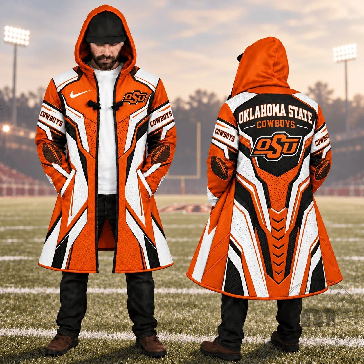 Oklahoma State Cowboys Football Team Orange and White Long Cloak Jacket