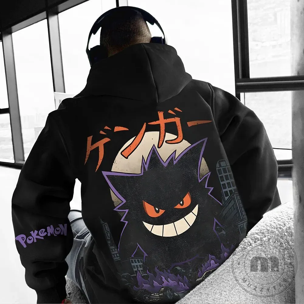 Gengar Pokemon Japanese Streetwear Graphic Black Hoodie for Men and Women