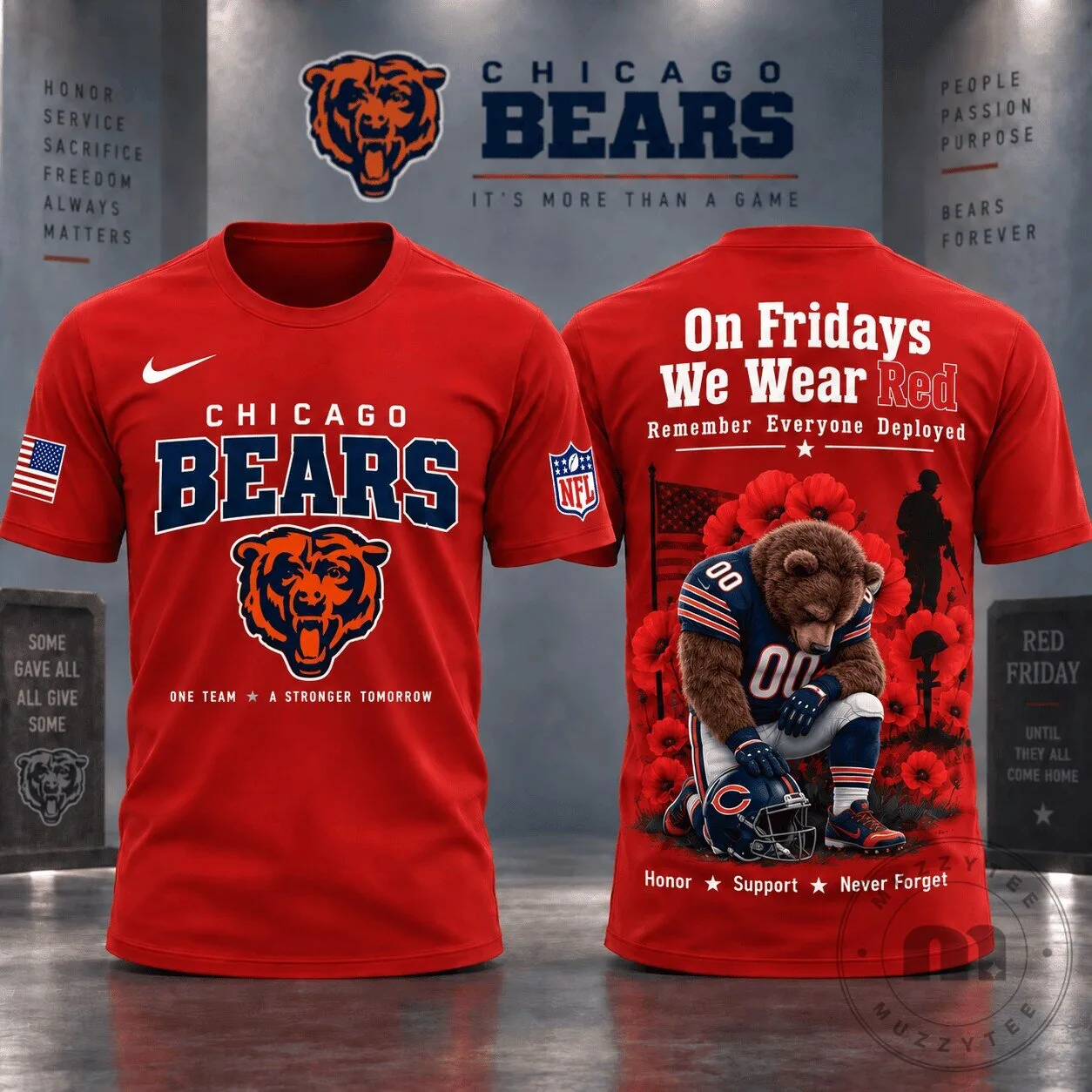 Chicago Bears Red Friday Remember Everyone Deployed T-Shirt