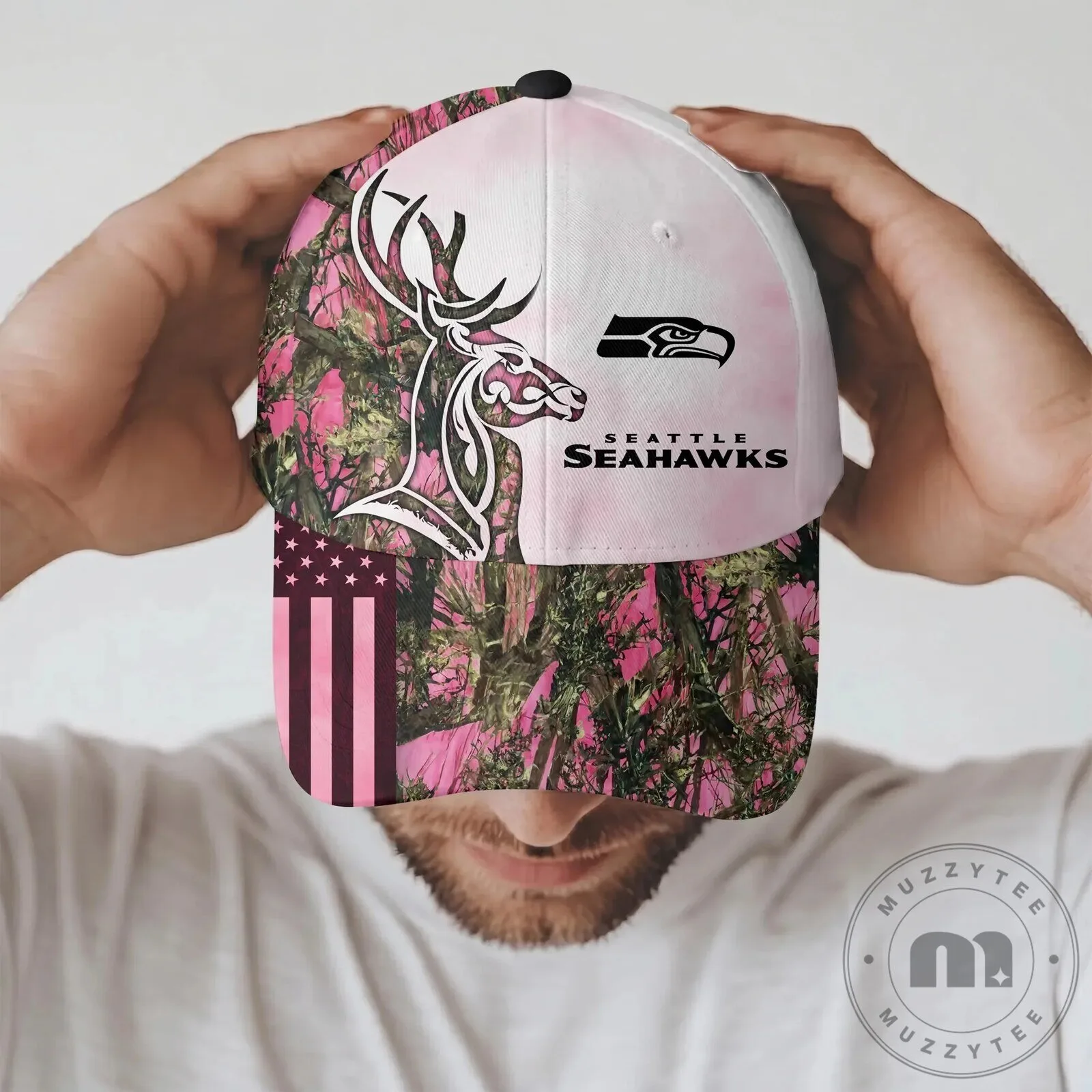 Seattle Seahawks Pink Camouflage Deer Hunter American Flag Baseball Cap Hat 11 Seattle Seahawks Pink Camouflage Deer Hunter American Flag Baseball Cap Hat