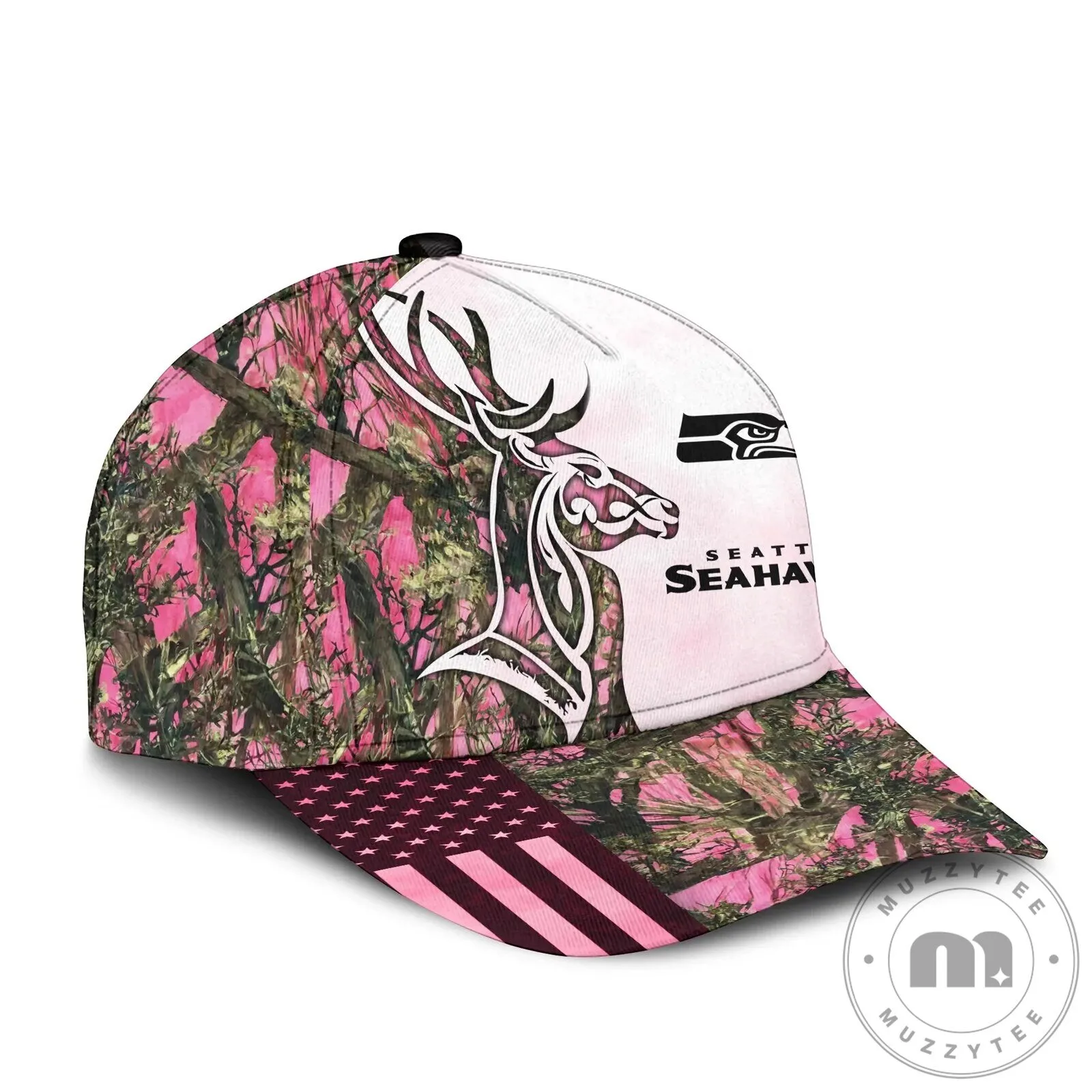 Seattle Seahawks Pink Camouflage Deer Hunter American Flag Baseball Cap Hat 13 Seattle Seahawks Pink Camouflage Deer Hunter American Flag Baseball Cap Hat