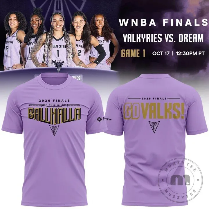 Purple T-Shirt for 2026 Finals featuring Golden State Valkyries and Ballhalla Design