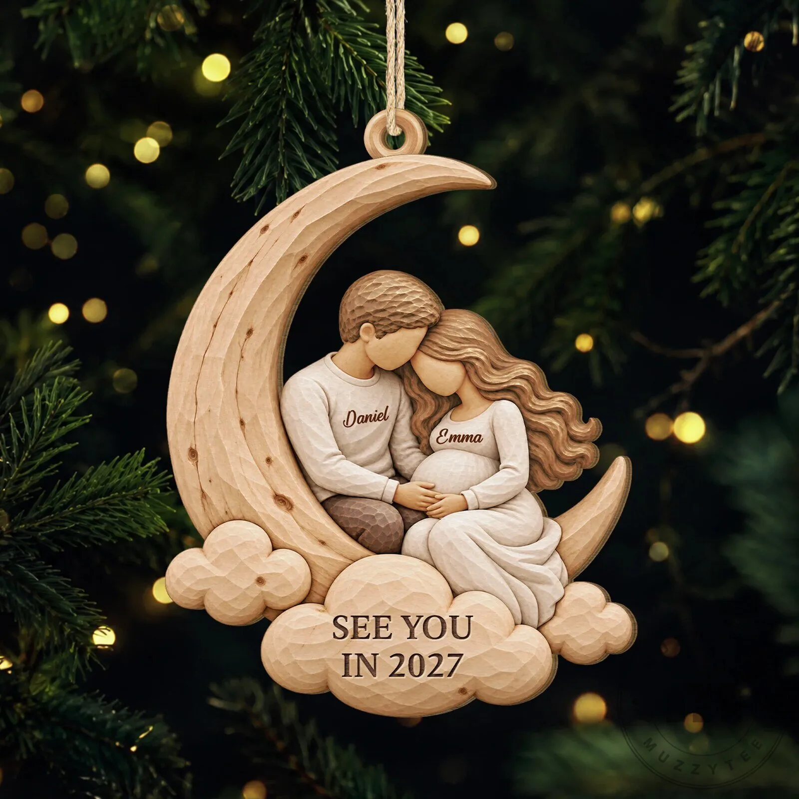Personalized Expecting Parents See You In 2027 Crescent Moon Ornament