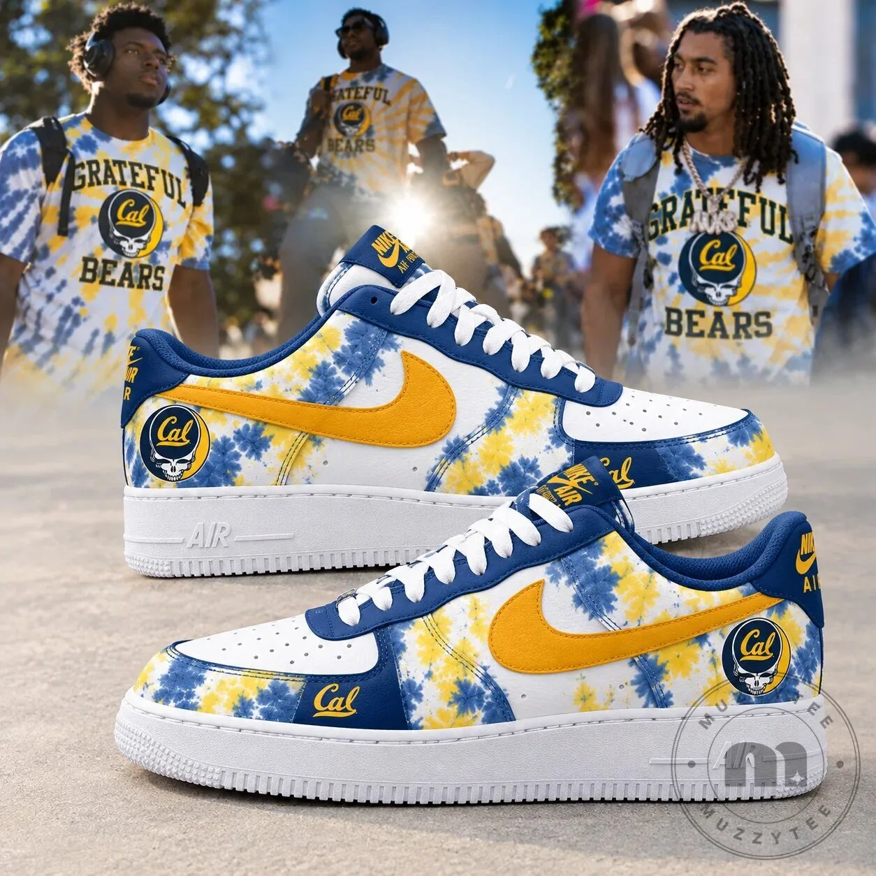 Grateful Dead California Golden Bears Tie-Dye Custom Air Force 1 Shoes 2 Grateful Dead California Golden Bears Tie-Dye Custom Air Force 1 Shoes