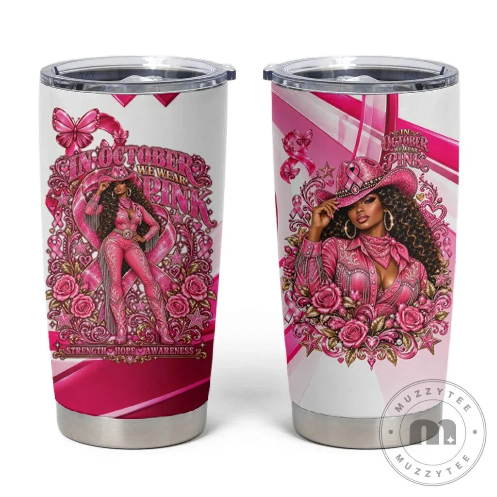 Western Wear Pink Ribbon Breast Cancer Awareness Tumbler Cup