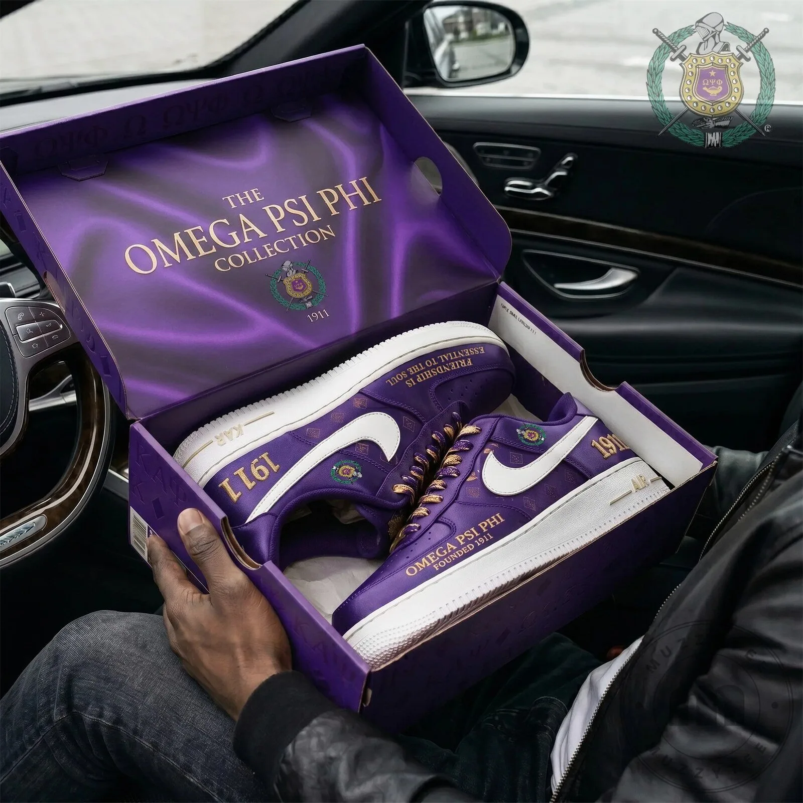 Omega Psi Phi Fraternity Air Force 1 Custom Purple and Gold Sneakers