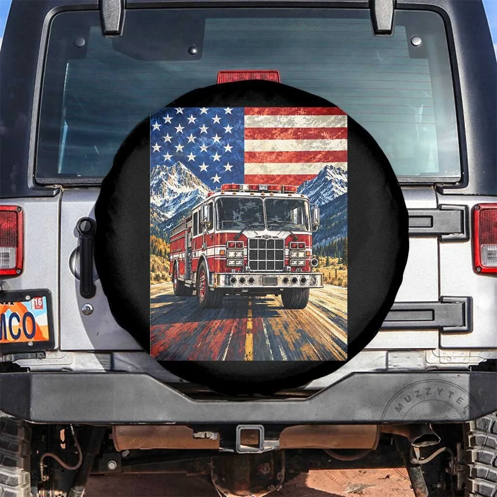 American Flag Fire Truck Spare Tire Cover First Responder Firefighter Gift