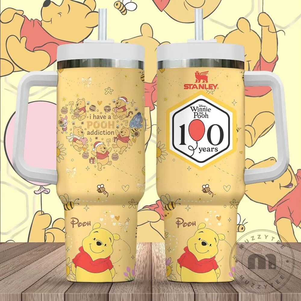 Winnie the Pooh 100th Anniversary Yellow Stanley Tumbler with Handle 1 Winnie the Pooh 100th Anniversary Yellow Stanley Tumbler with Handle