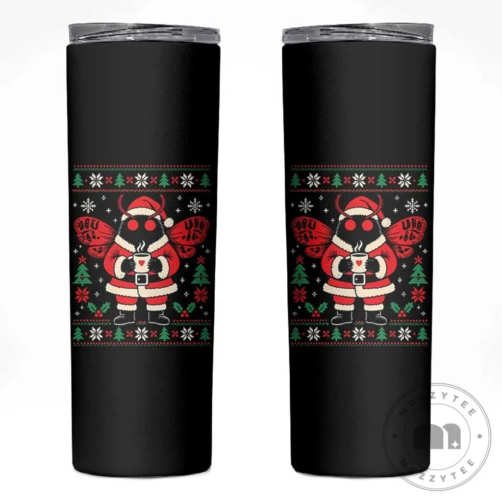 Mothman Ugly Christmas Sweater Pattern Skinny Tumbler for Cryptid Lovers 3 Mothman Ugly Christmas Sweater Pattern Skinny Tumbler for Cryptid Lovers