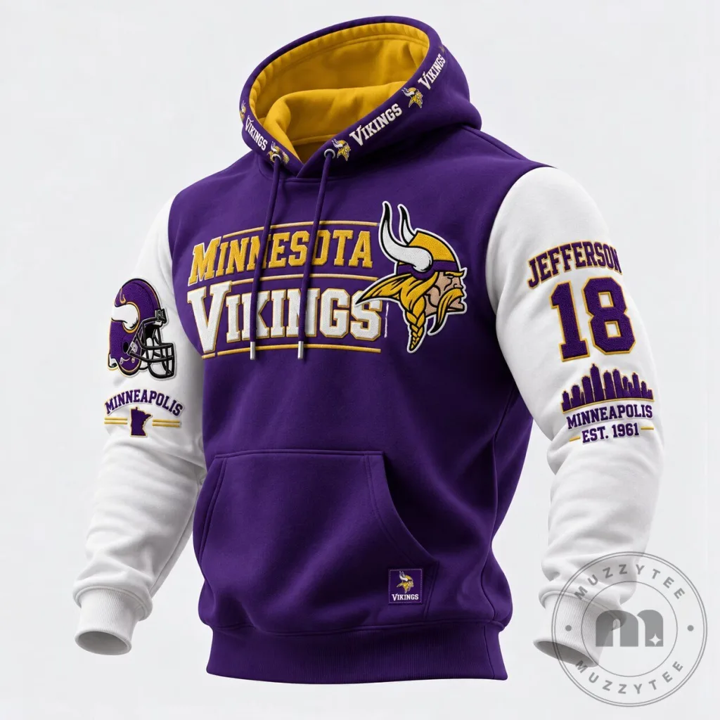Justin Jefferson Number 18 Hoodie for Minnesota Vikings Football Team 24 Justin Jefferson Number 18 Hoodie for Minnesota Vikings Football Team