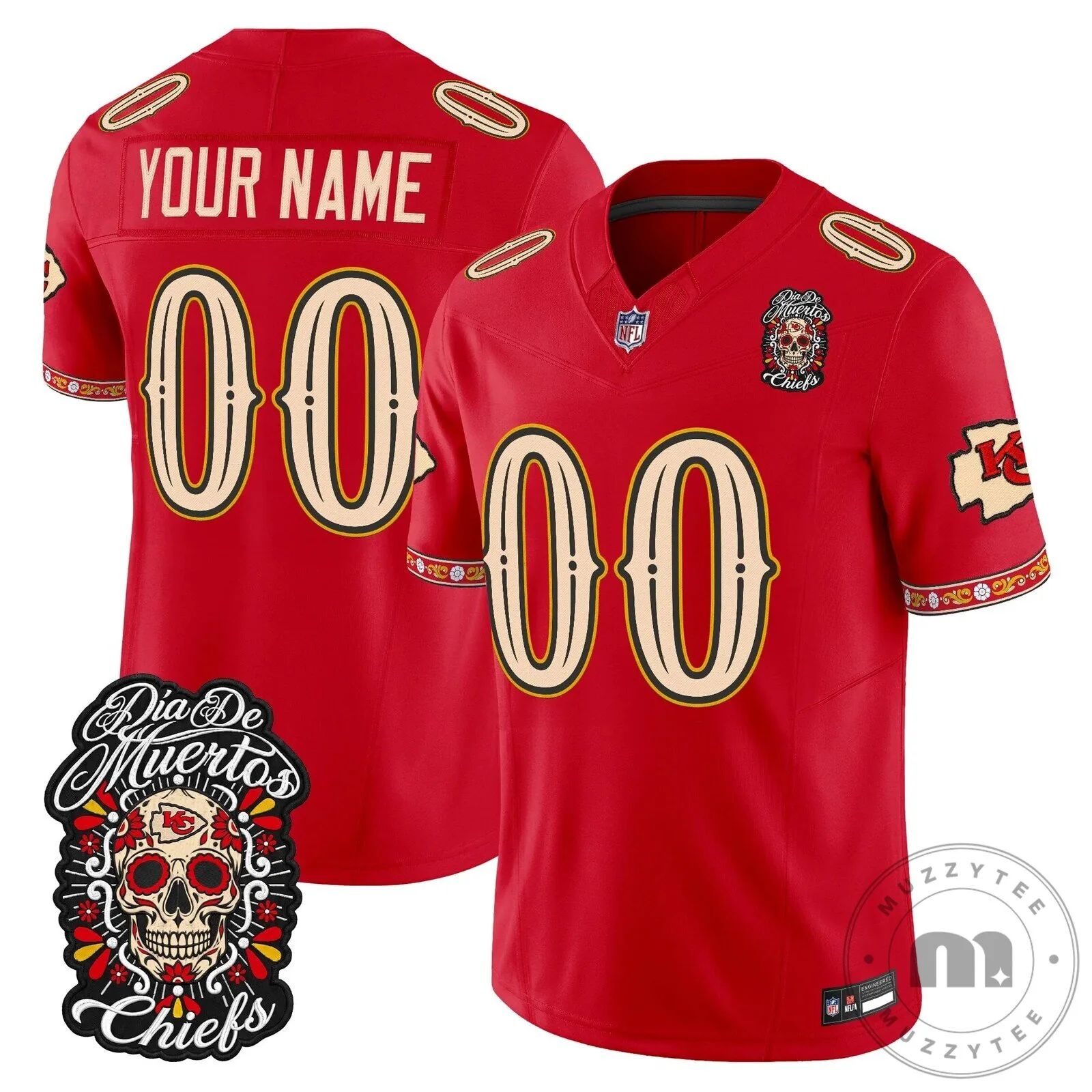Kansas City Chiefs Dia de los Muertos Custom Football Jersey