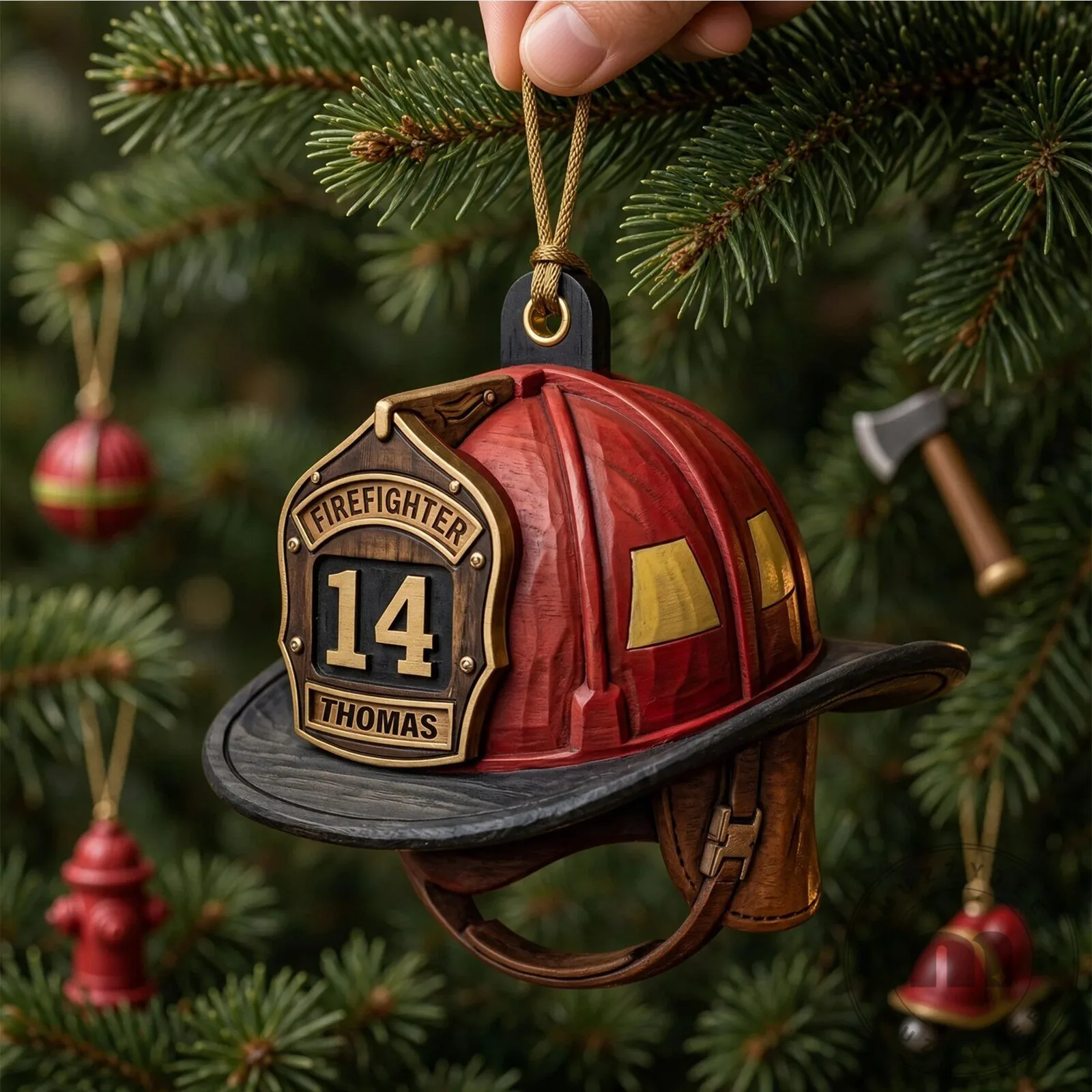 Personalized Firefighter Helmet Christmas Tree Ornament with Name and Number
