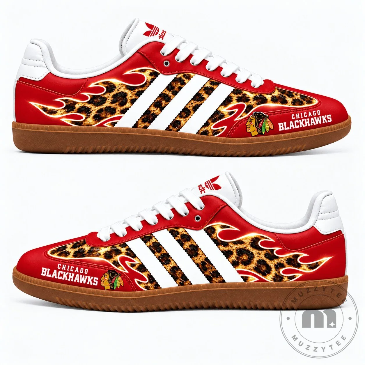Chicago Blackhawks NHL Leopard Flame Samba Style Shoes